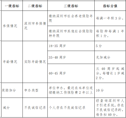深圳市积分入户攻略之积分表(图4)